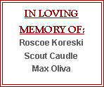Text Box: IN LOVING MEMORY OF:Roscoe KoreskiScout CaudleMax Oliva